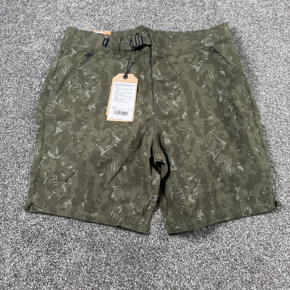 Prana Stretch Zion II Hybrid Shorts Men's 30x7 Inseam Evergreen Green Camo New